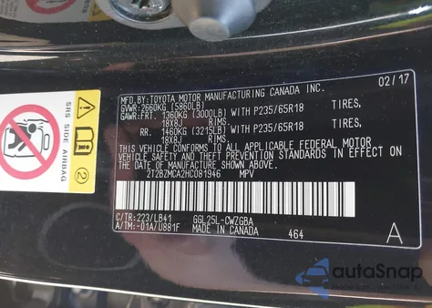 2017 Lexus Rx 350 из США, поврежденный, VIN 2T2BZMCA2HC081946